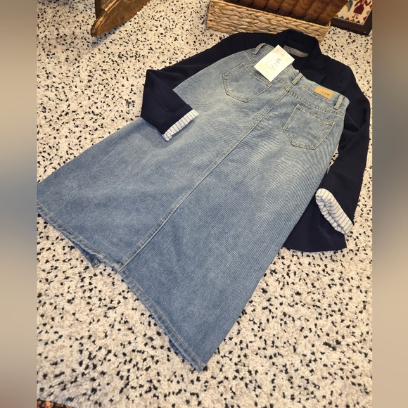 Jeans brand denim midi skirt. Says large, looks more like small fit. - Picture 2 of 12